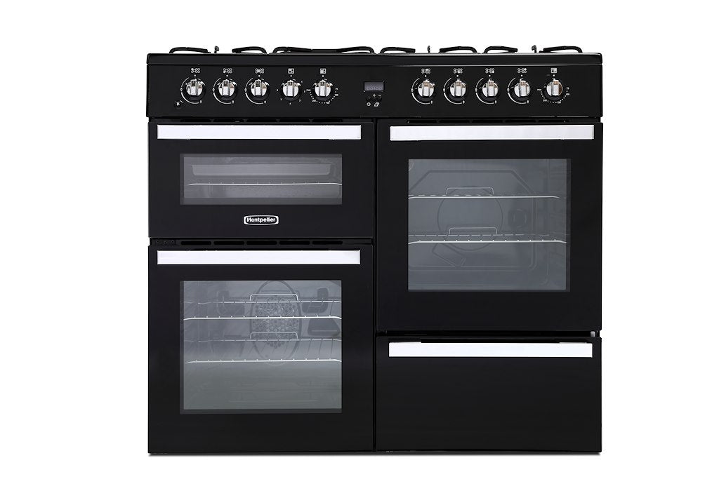 Montpellier MDF100K Dual Fuel Range Cooker in Black