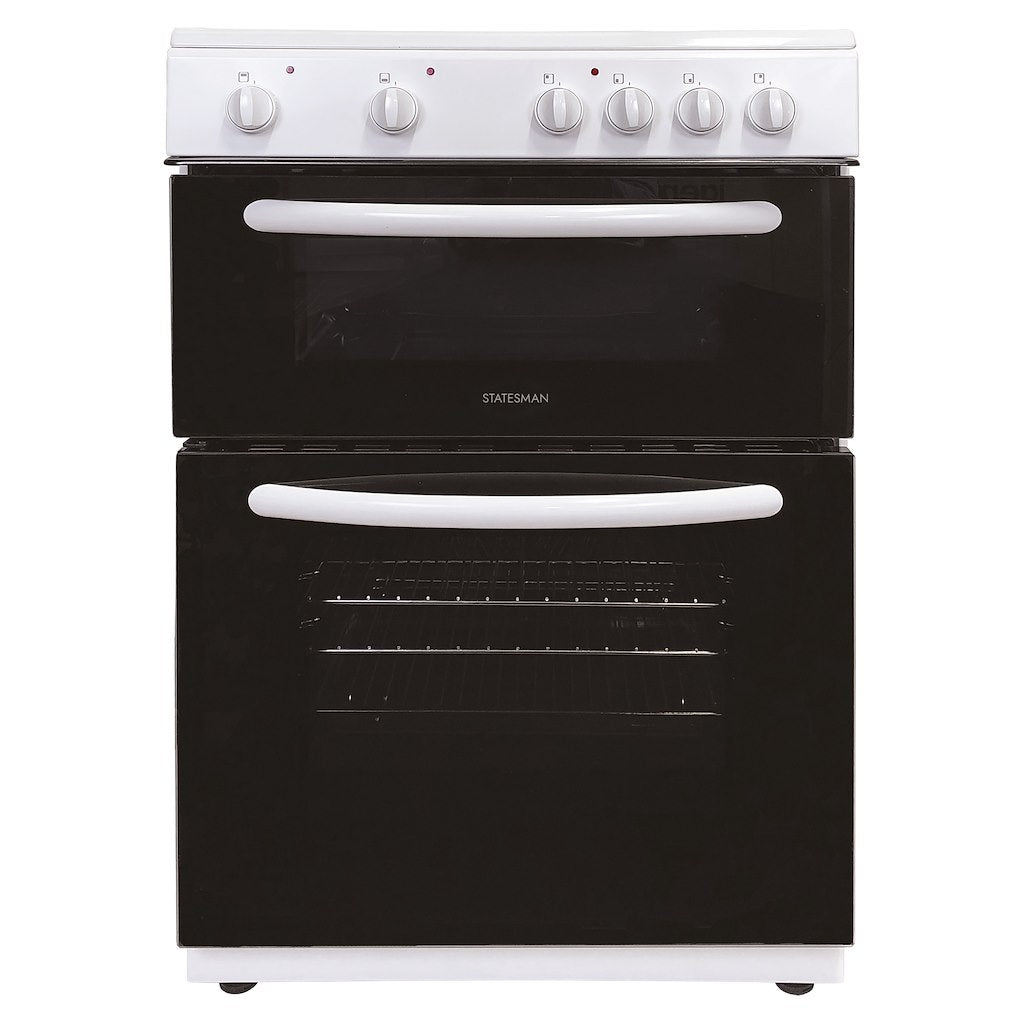 60cm Double Oven Electric Ceramic Hob Cooker White