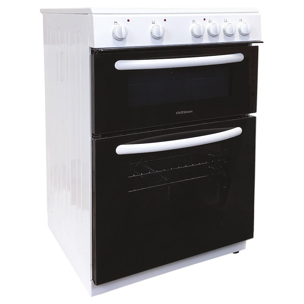 60cm Double Oven Electric Ceramic Hob Cooker White