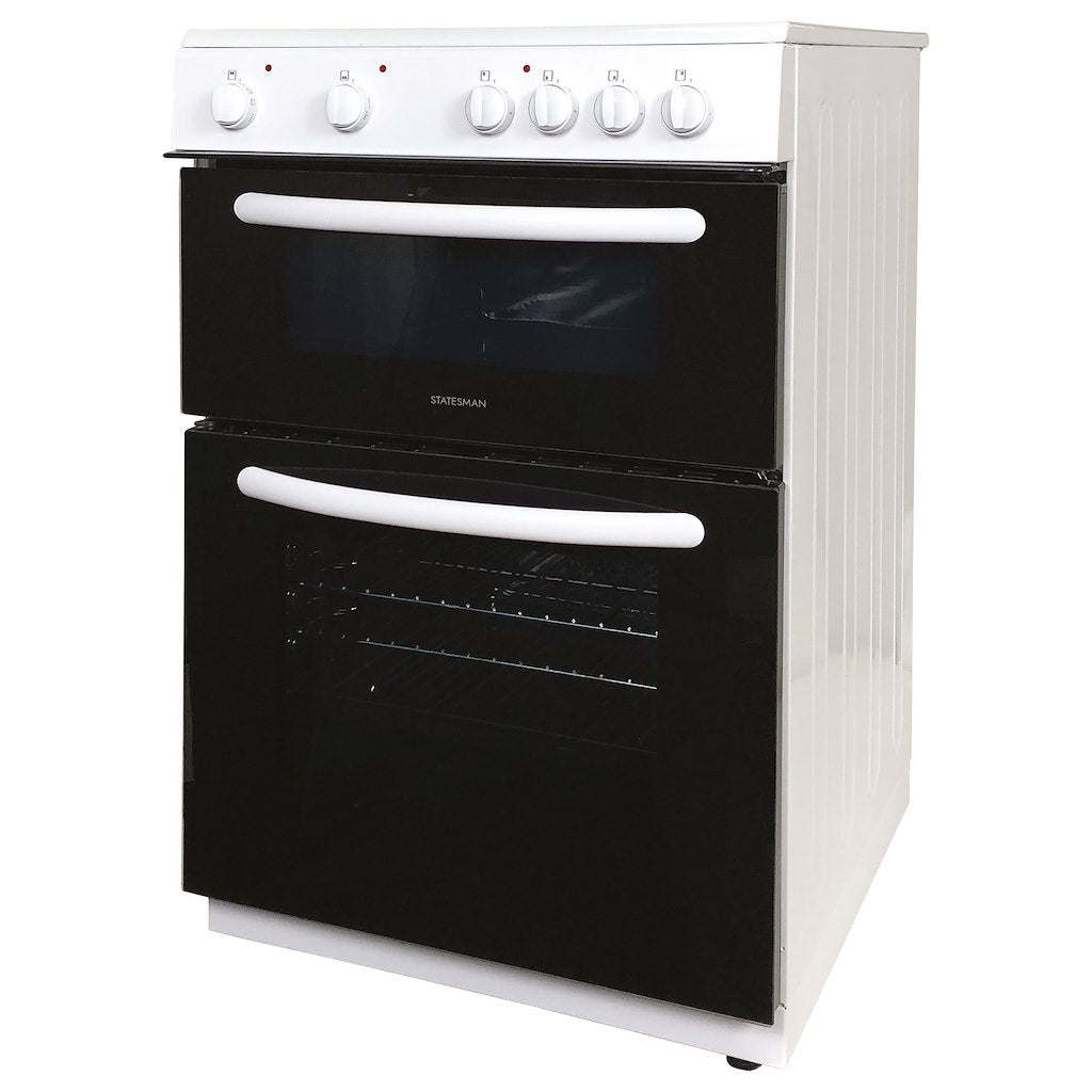 60cm Double Oven Electric Ceramic Hob Cooker White