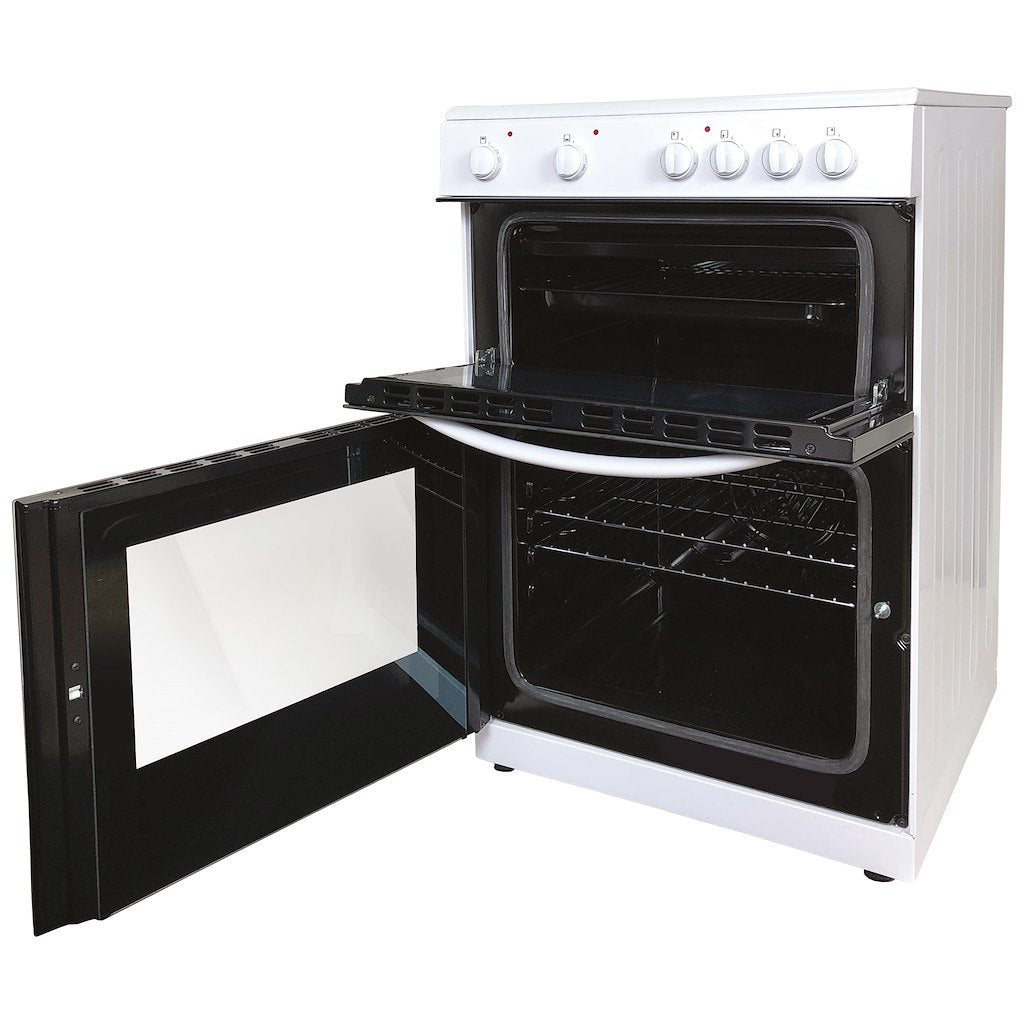 60cm Double Oven Electric Ceramic Hob Cooker White