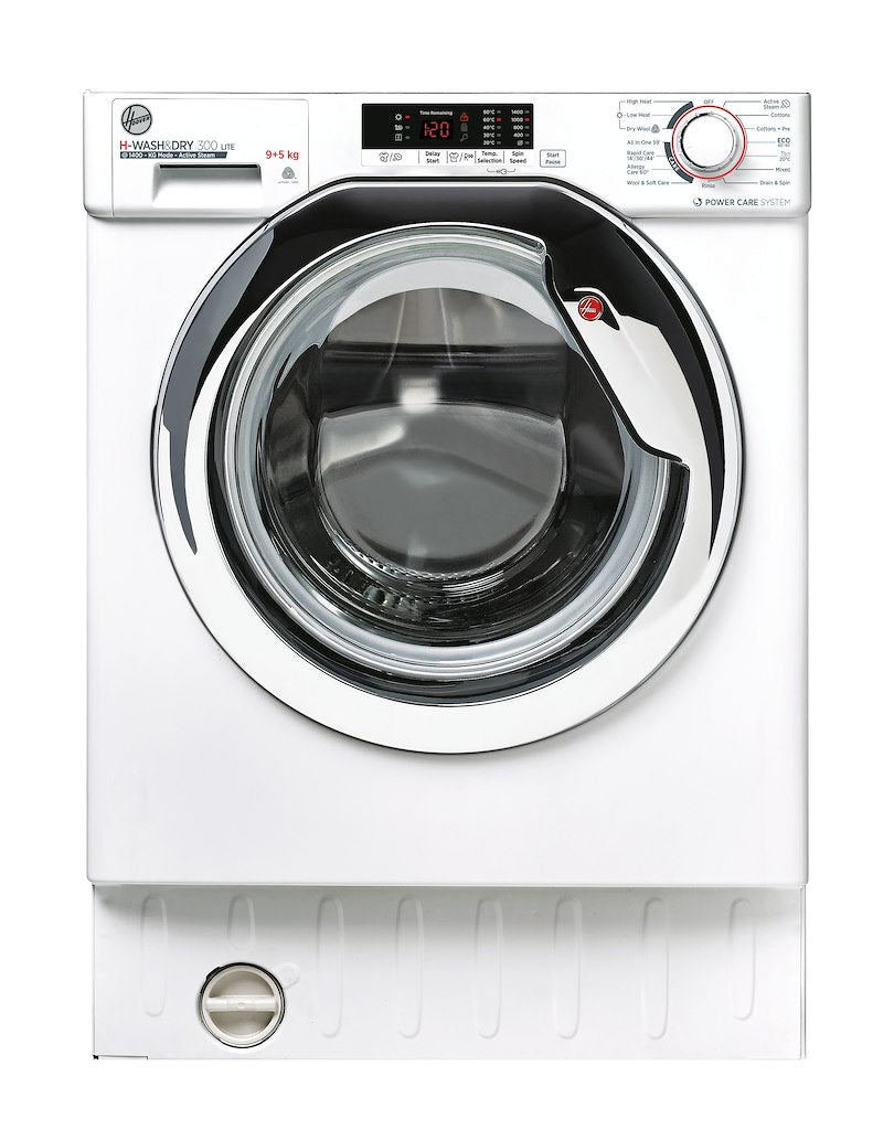 Hoover HBDS495D2ACE/-80 H-WASH&DRY 300 LITE Integrated Washer Dryer, 9/5kg Capacity, 1400rpm, E/C Energy Rated - White & Chrome