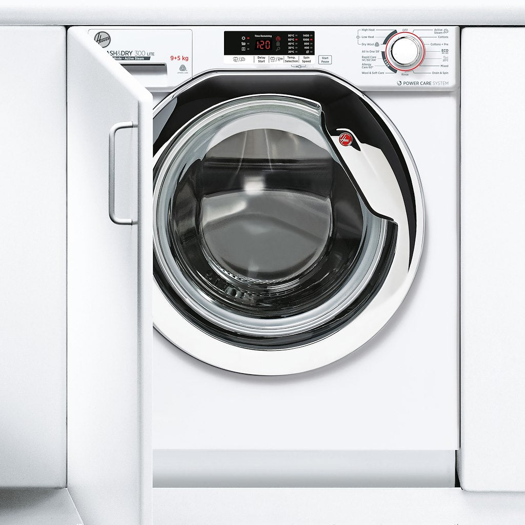 Hoover HBDS495D2ACE/-80 H-WASH&DRY 300 LITE Integrated Washer Dryer, 9/5kg Capacity, 1400rpm, E/C Energy Rated - White & Chrome