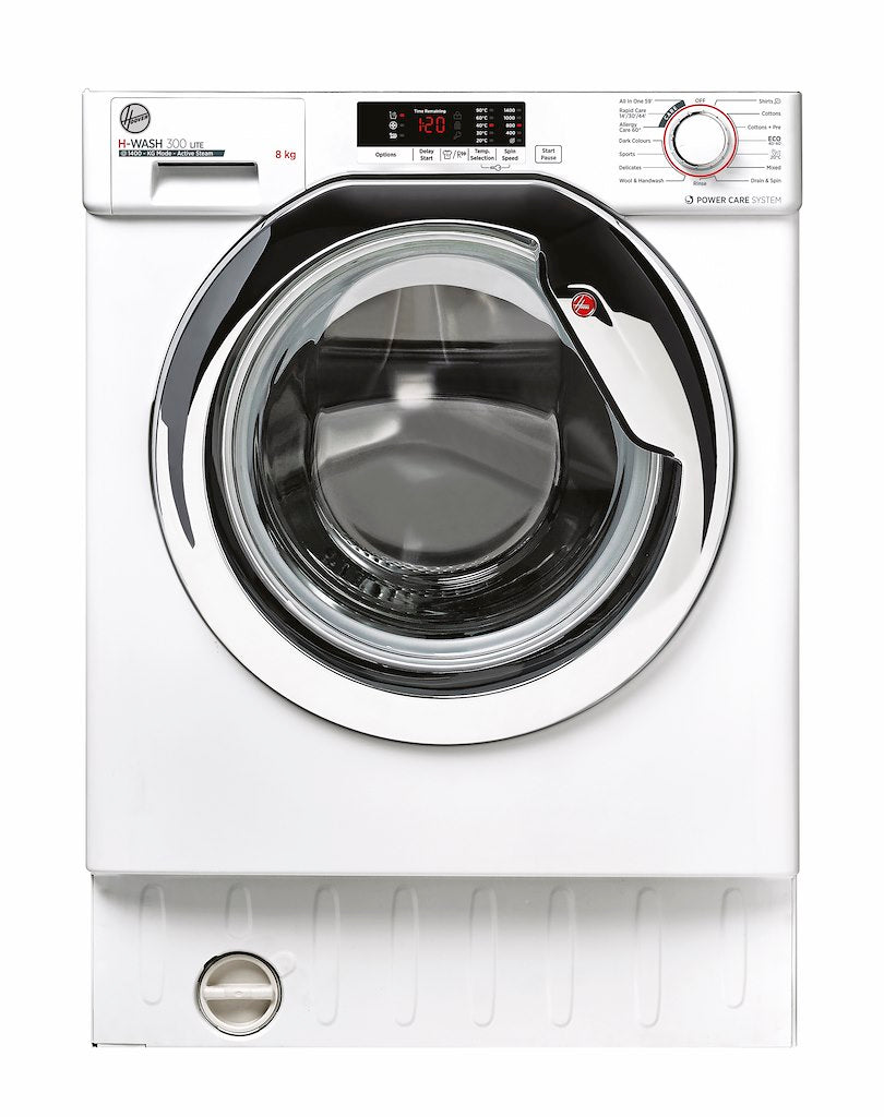Hoover HBWS 48D2ACE-80 H-WASH 300 LITE Integrated 8kg 1400rpm Washing Machine - C Energy Rated - White & Chrome