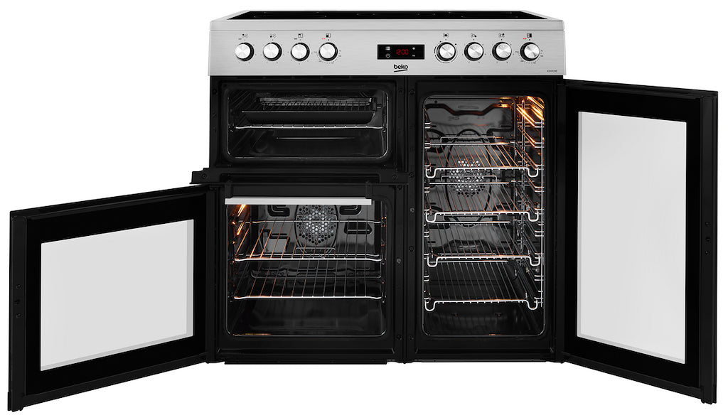 Beko KDVC90X 90cm Double Oven Range Cooker with 5 Zone Ceramic Hob - Stainless Steel