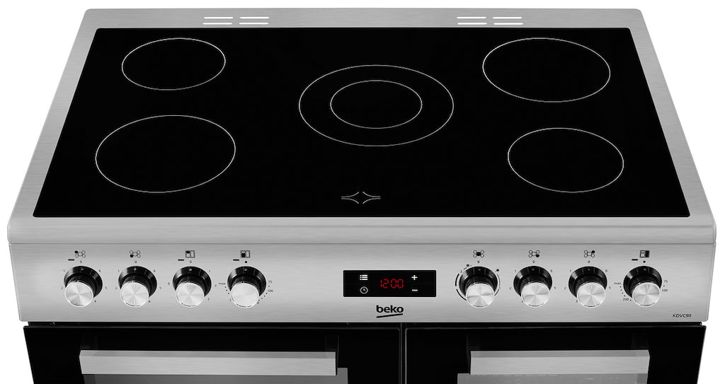 Beko KDVC90X 90cm Double Oven Range Cooker with 5 Zone Ceramic Hob - Stainless Steel