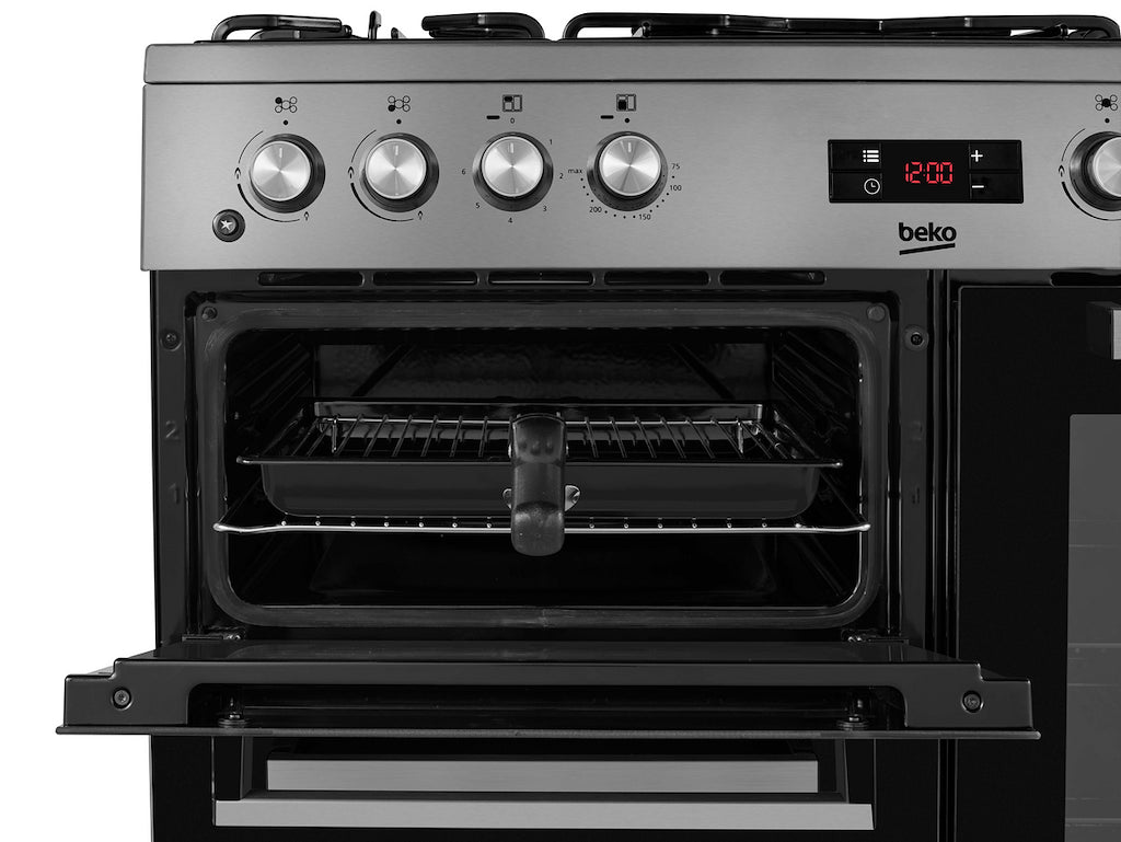 Beko KDVF90X 90cm Double Oven Range Cooker with 5 Burner Gas Hob - Stainless Steel