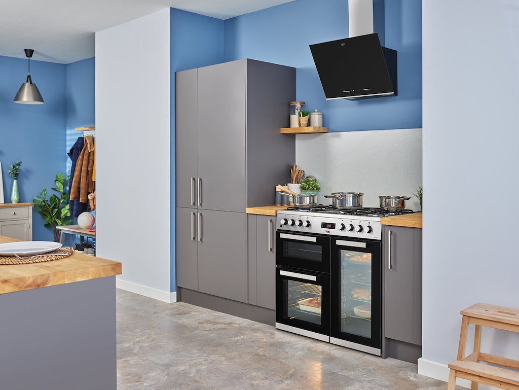 Beko KDVF90X 90cm Double Oven Range Cooker with 5 Burner Gas Hob - Stainless Steel