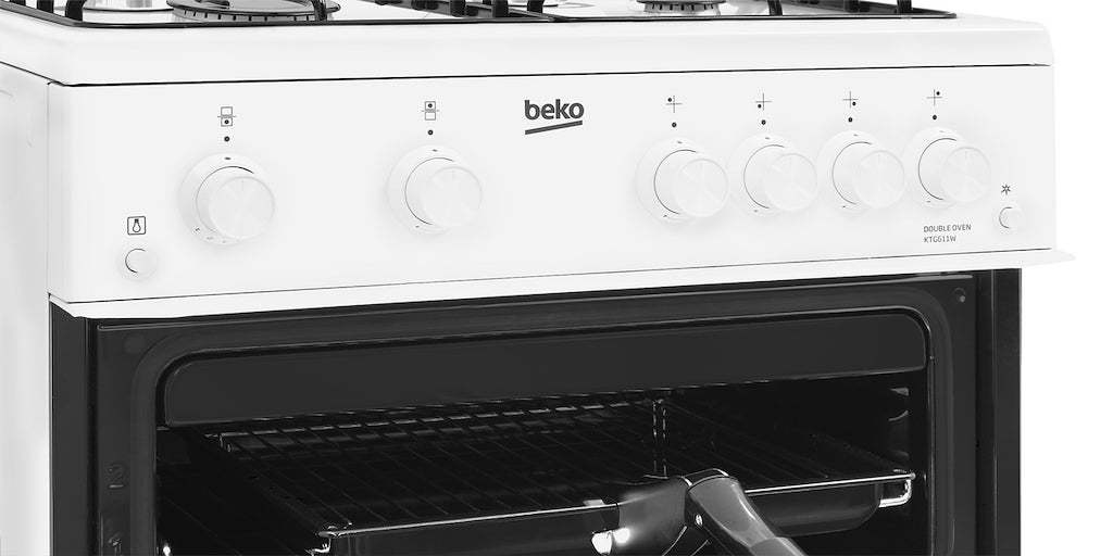 Beko KTG611 60cm Freestanding Gas Twin Cavity Cooker - White
