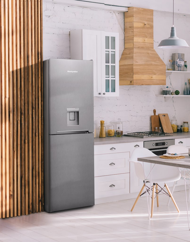 Montpellier MFF185DX 50/50 Frost Free Fridge Freezer in Inox with Water Dispenser