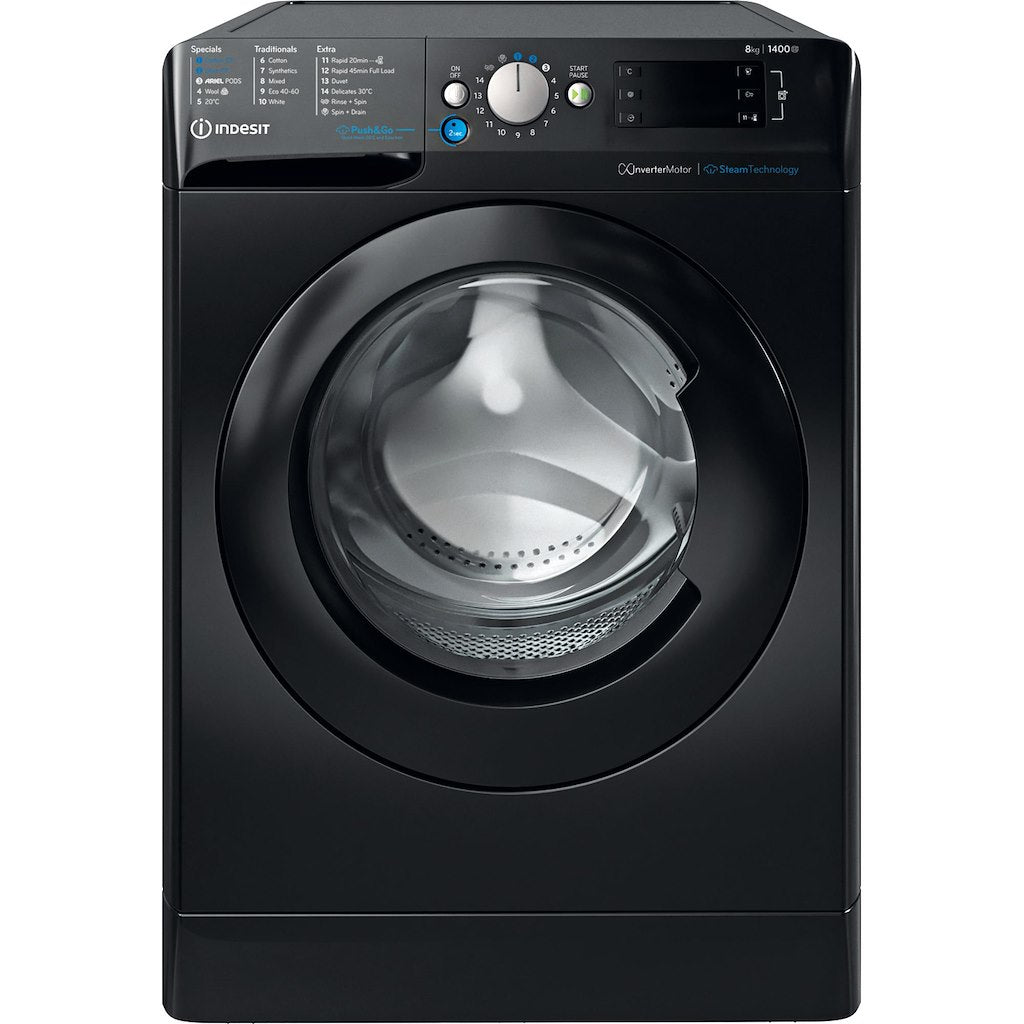 BWE81496XKVUK Indesit Push&Go Steam WASHING MACHINE 8KG - Black - A