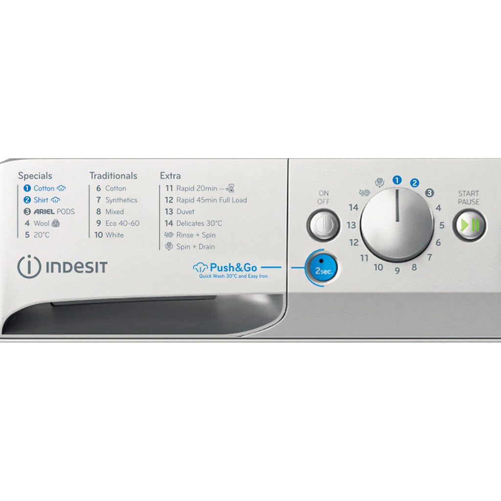 BWE71496XSVUK Indesit Push&Go Steam WASHING MACHINE 7KG - Silver - A