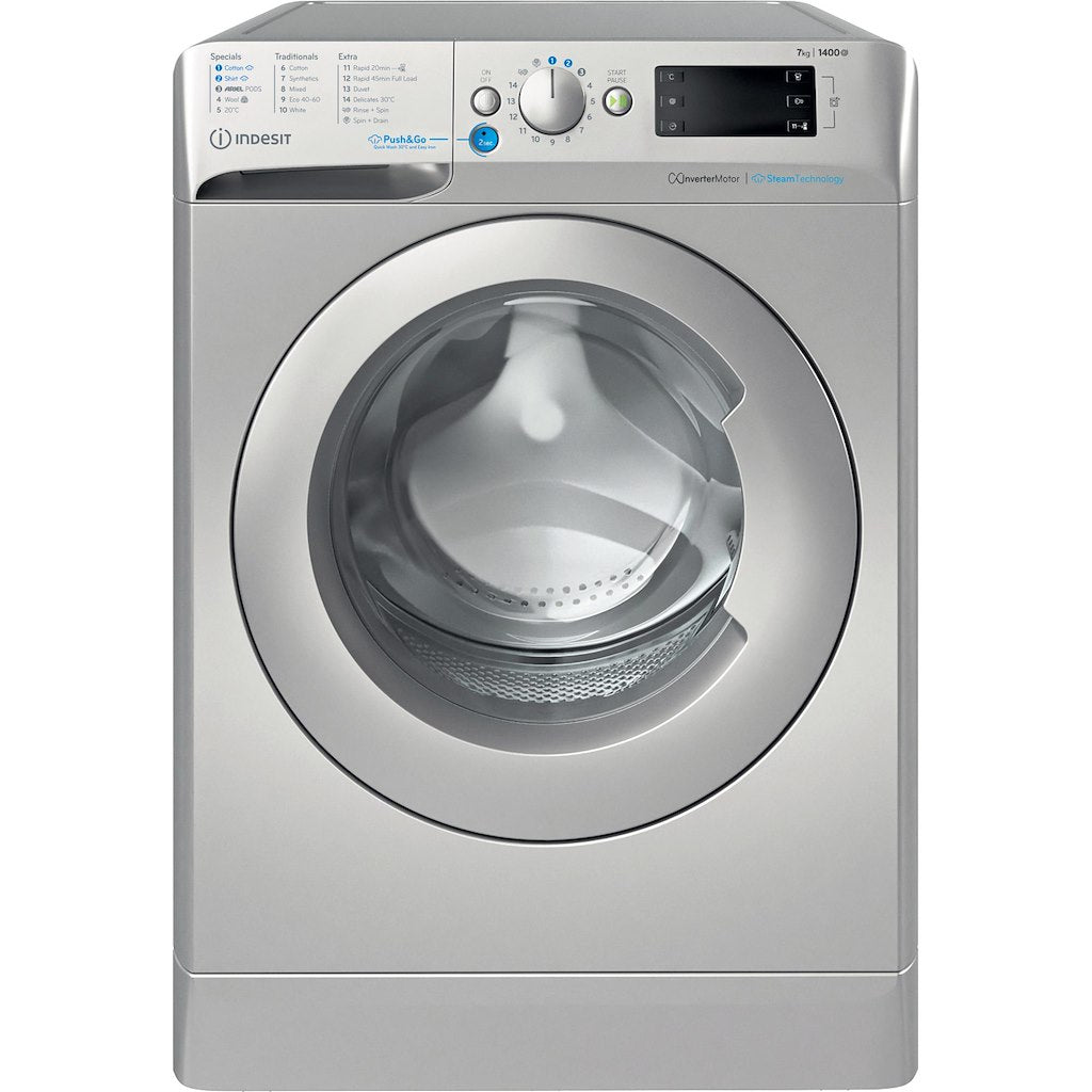 BWE71496XSVUK Indesit Push&Go Steam WASHING MACHINE 7KG - Silver - A
