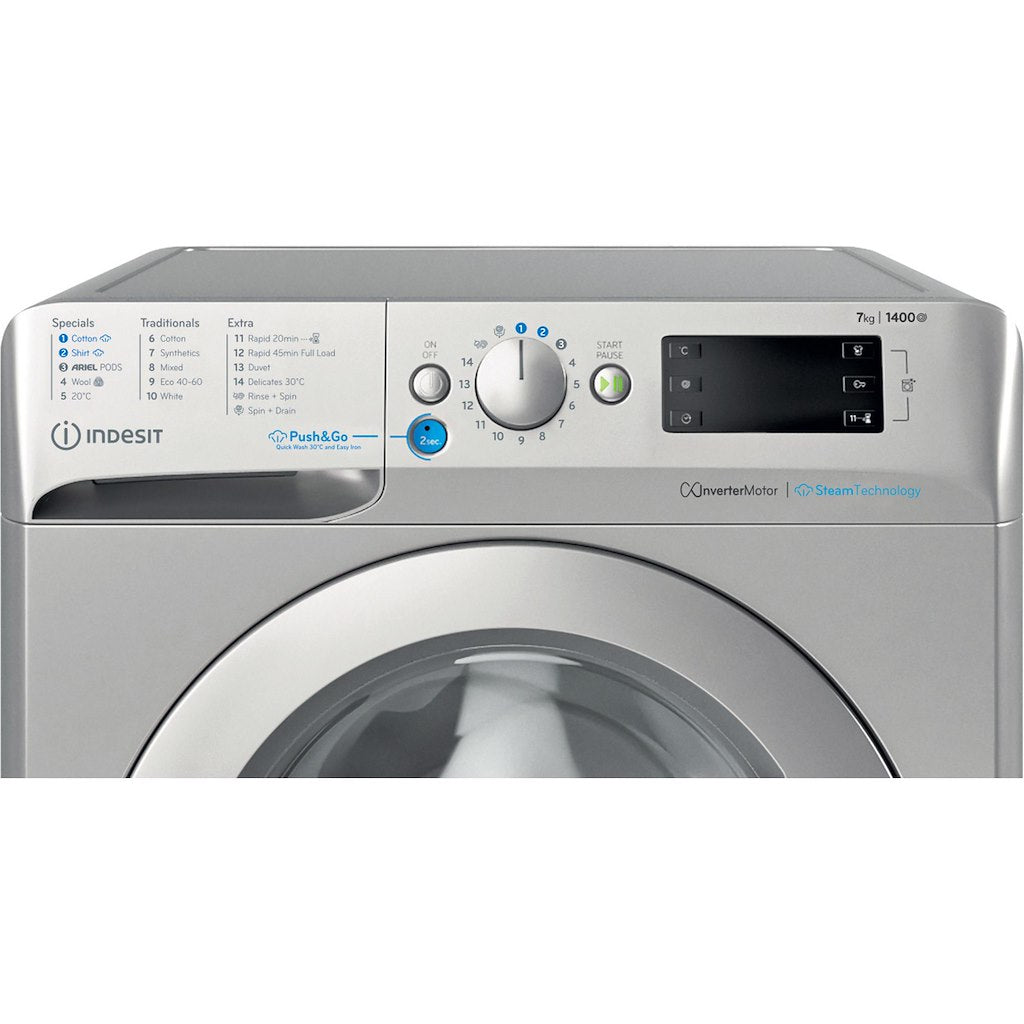 BWE71496XSVUK Indesit Push&Go Steam WASHING MACHINE 7KG - Silver - A