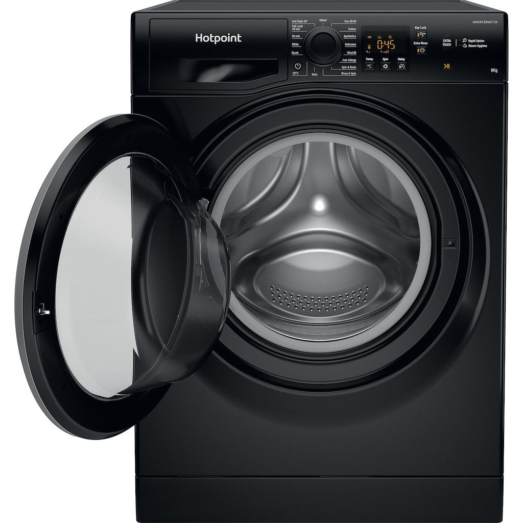 Hotpoint Anti-stain Washing Machine - Black - 8kg - 1600rpm - C Rated - NSWM 864C BS UK N