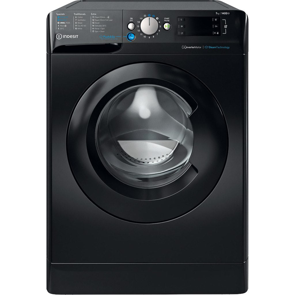BWE71496XKVUK Indesit Push&Go Steam WASHING MACHINE 7KG - Black - A