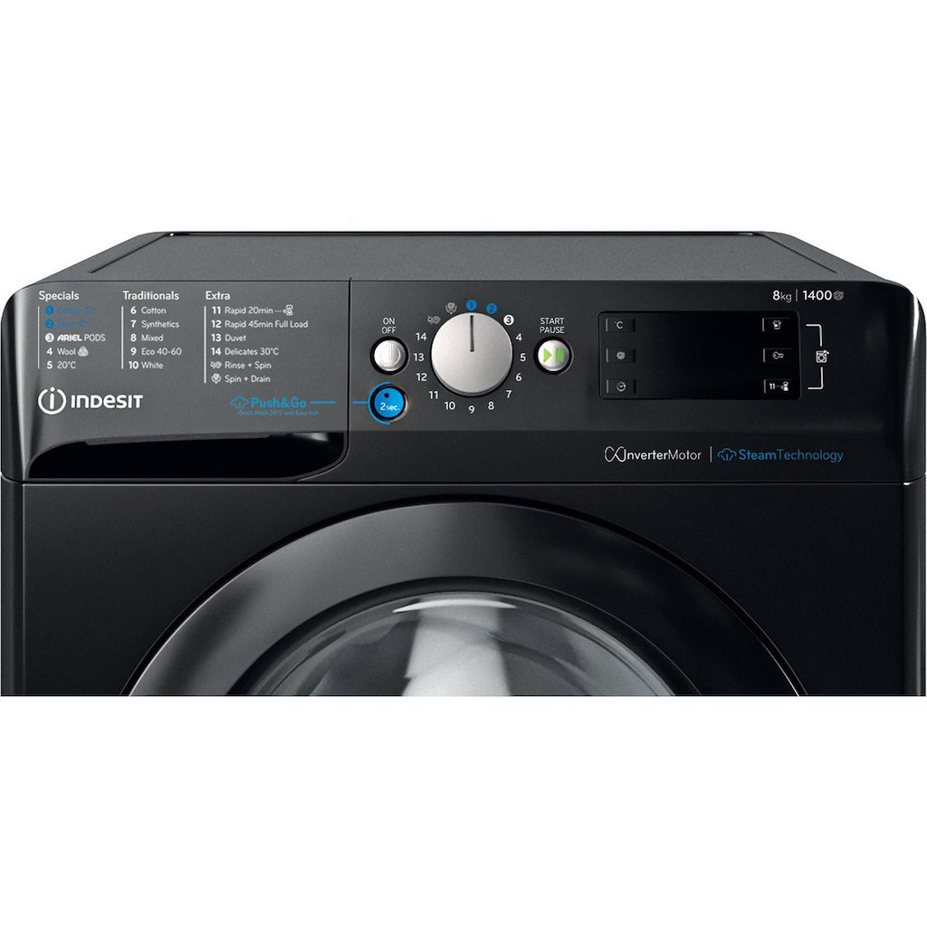 BWE81496XKVUK Indesit Push&Go Steam WASHING MACHINE 8KG - Black - A