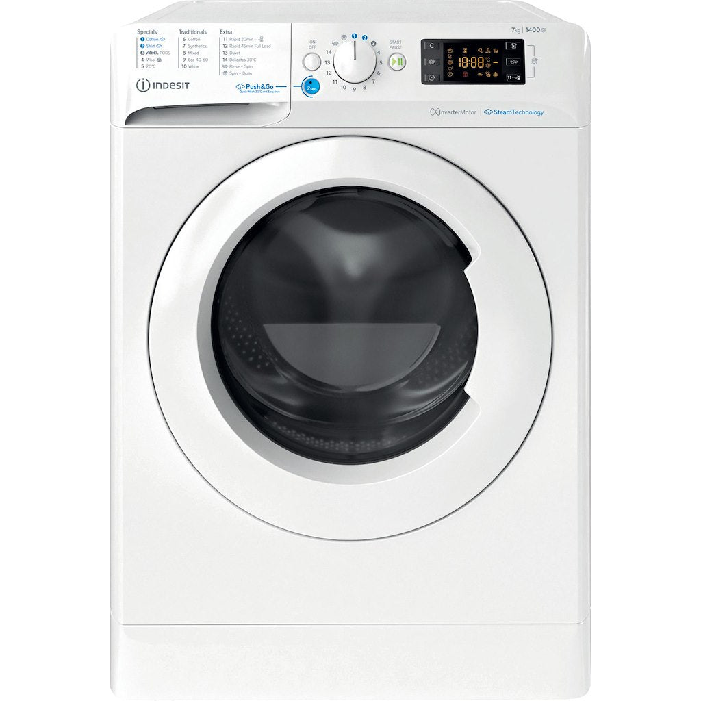 BWE71496XWVUK Indesit Push&Go Steam WASHING MACHINE 7KG - White - A