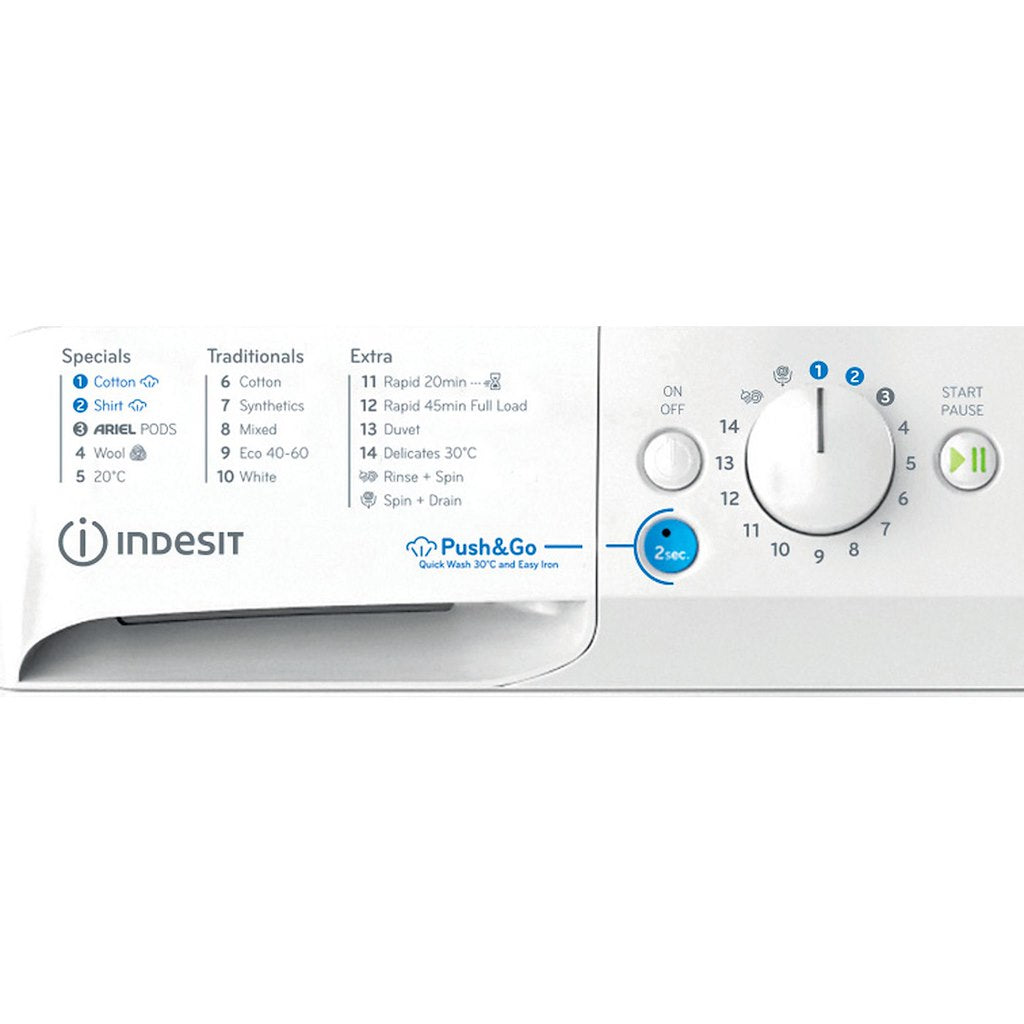 BWE71496XWVUK Indesit Push&Go Steam WASHING MACHINE 7KG - White - A