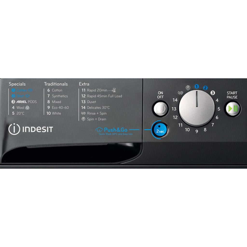 BWE71496XKVUK Indesit Push&Go Steam WASHING MACHINE 7KG - Black - A