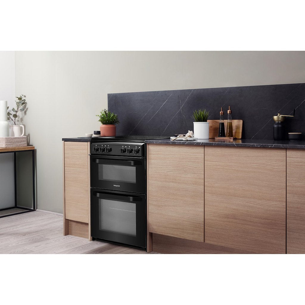 Hotpoint Twin Double Cooker with Ceramic Hob - Black - A Rated - HD5V92KCB/UK