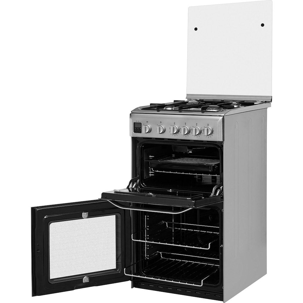 Gas Double Oven Cooker - Coventional Oven - Stainless Steel With Fast Preheat and Digital Clock & Minute Minder