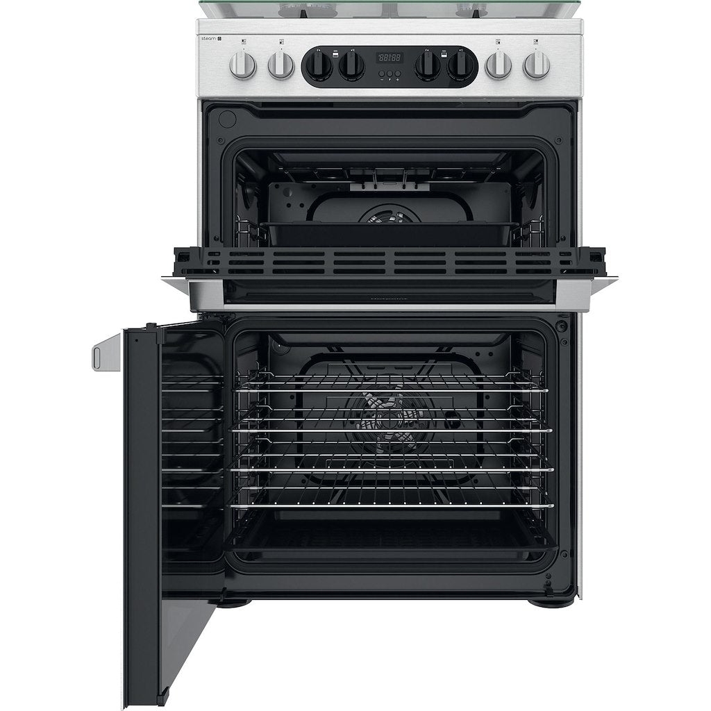 Dual Fuel Double Oven Cooker - Stainless Steel With Two Full Fan Ovens and Steam Function