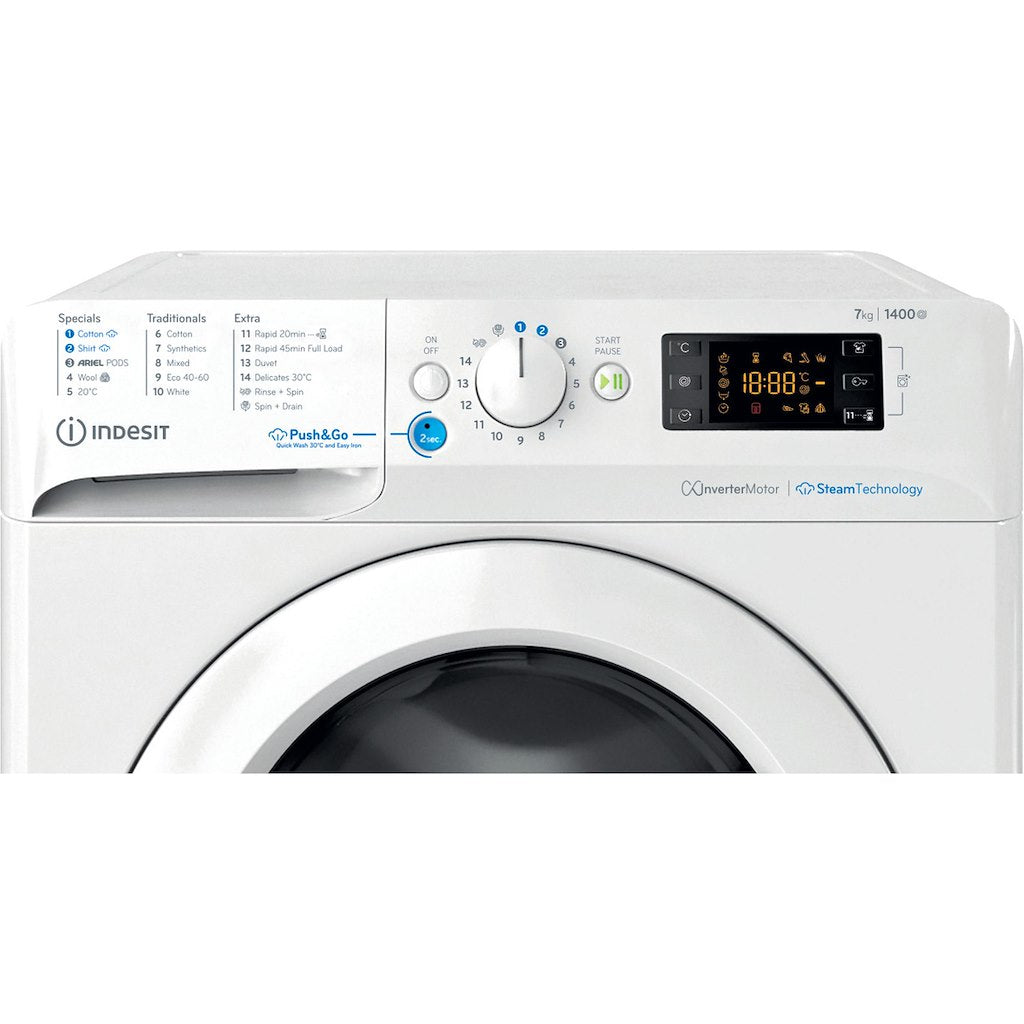 BWE71496XWVUK Indesit Push&Go Steam WASHING MACHINE 7KG - White - A