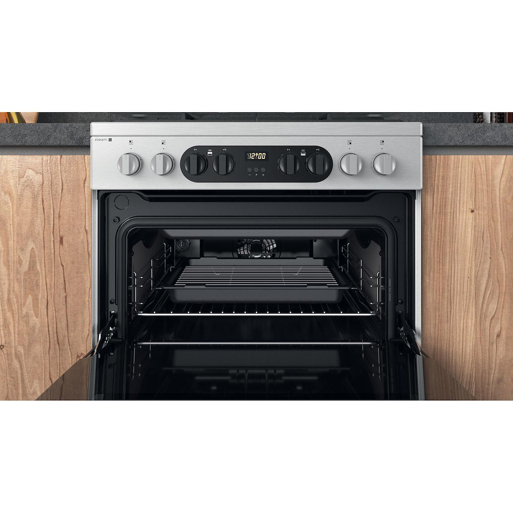Dual Fuel Double Oven Cooker - Stainless Steel With Two Full Fan Ovens and Steam Function