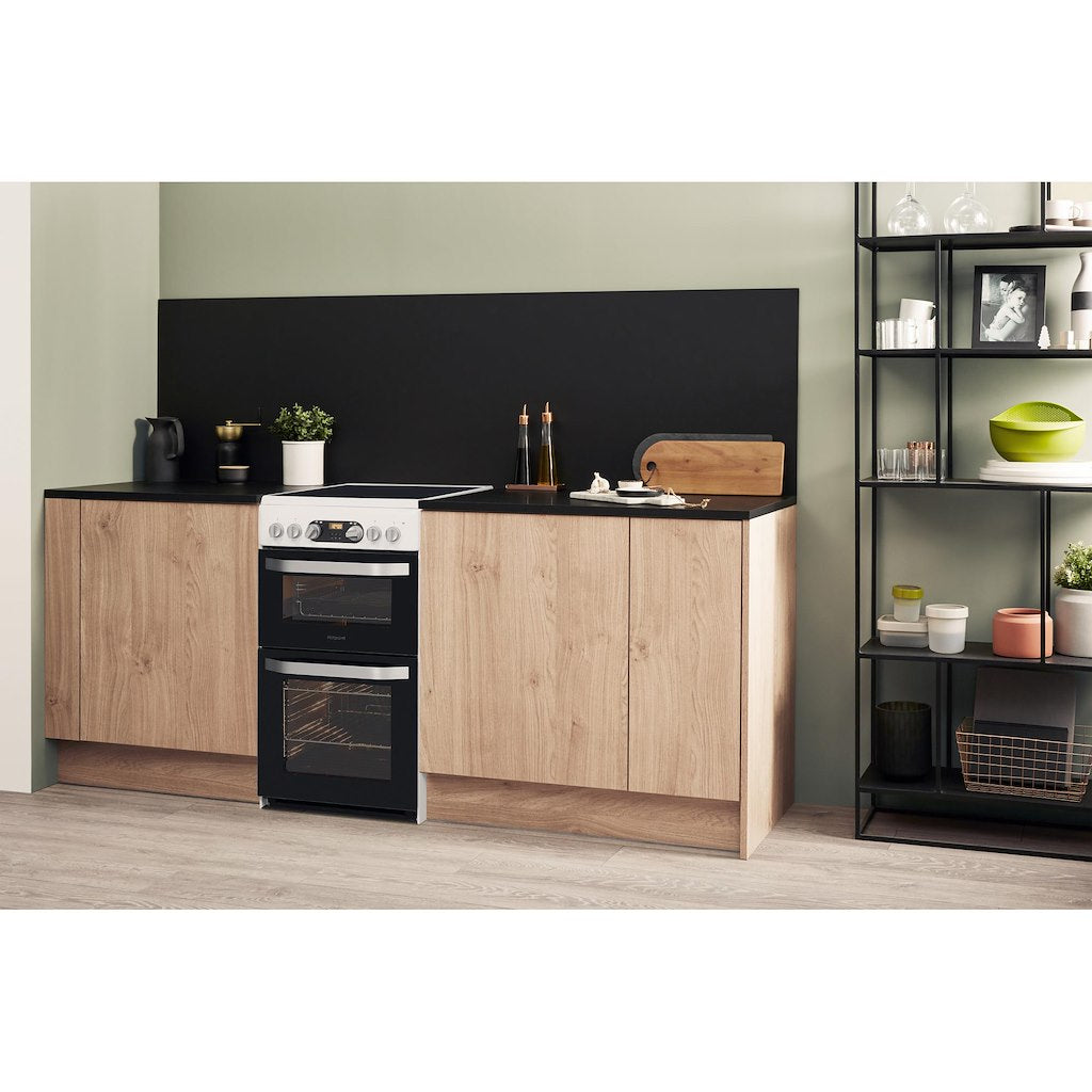 Electric Double Oven Cooker - Fan Oven - White With Fast Preheat and Easy Clean Removable Glass Door