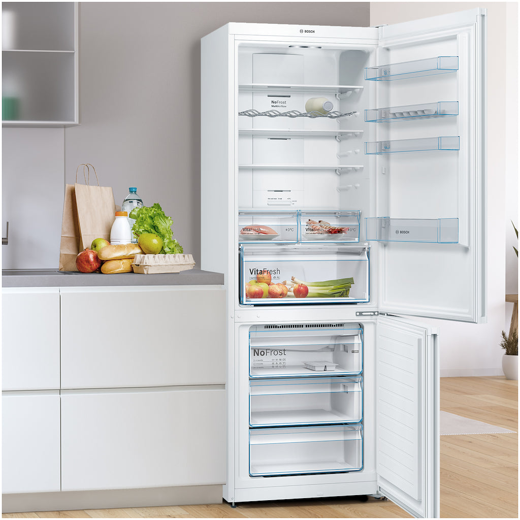 KGN49XWEA, Free-standing fridge-freezer with freezer at bottom
