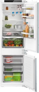 KIN86VFE0G, Built-in fridge-freezer with freezer at bottom