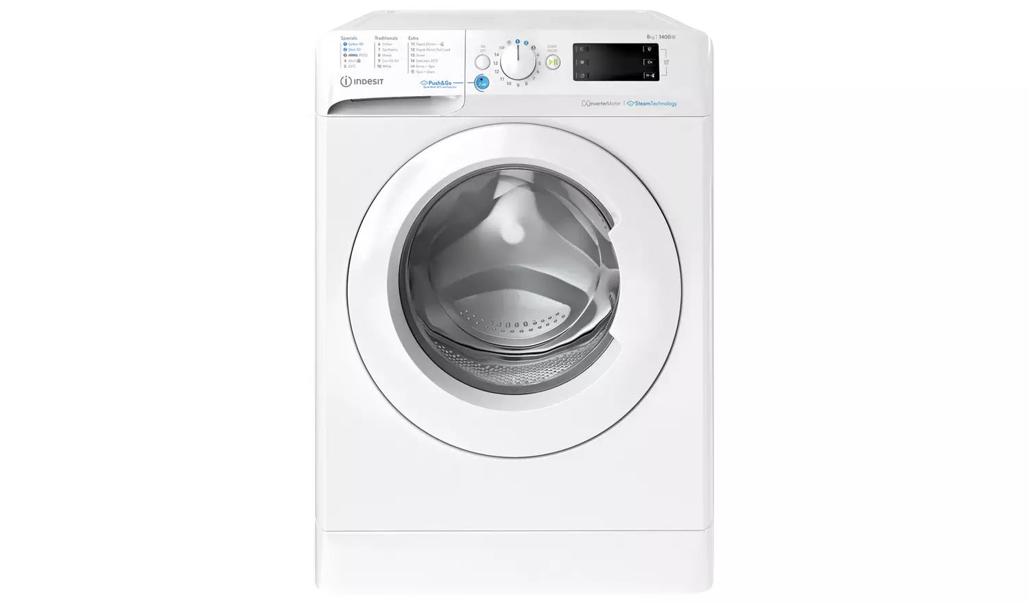 BWE81496XWVUK Indesit Push&Go Steam WASHING MACHINE 8KG - White - A