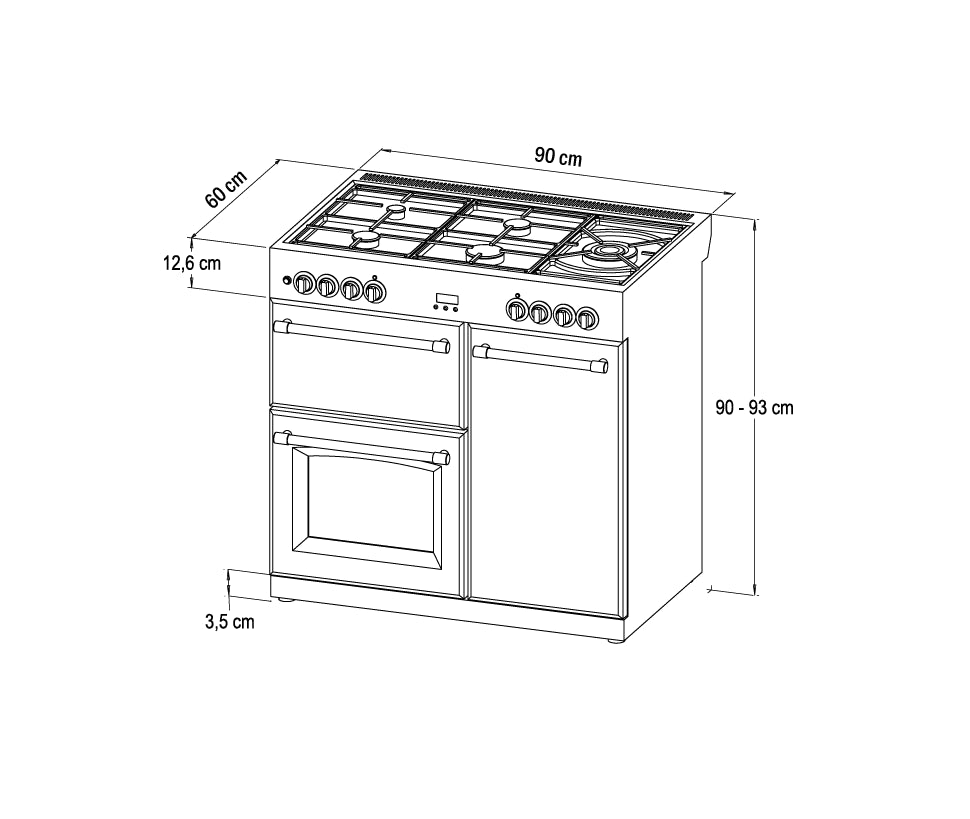 90cm Dual Fuel Gas Through Glass Range Cooker
