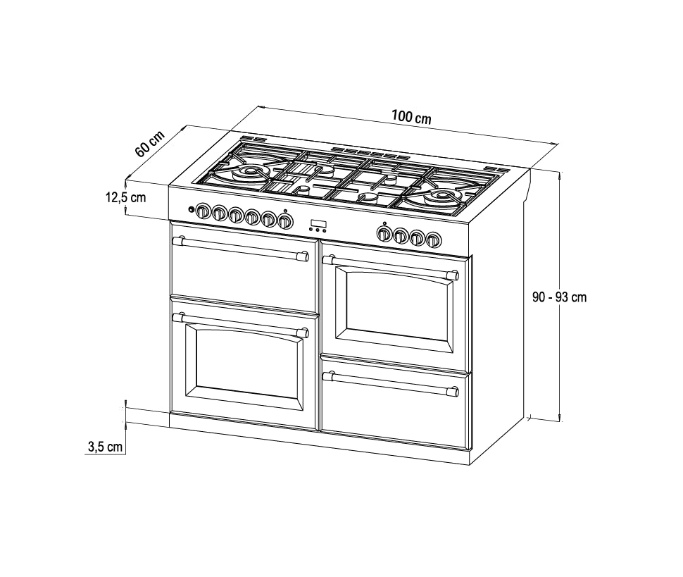100cm Dual Fuel Gas Through Glass Range Cooker