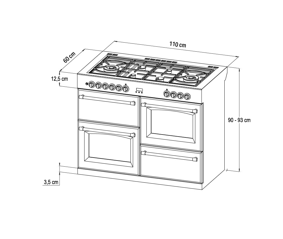 110cm Dual Fuel Gas Through Glass Range Cooker
