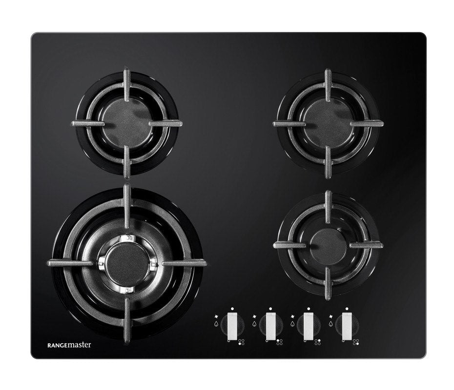 Rangemaster RMB60HPNGFGL/ 60cm 4 Burner Gas Hob Black Glass