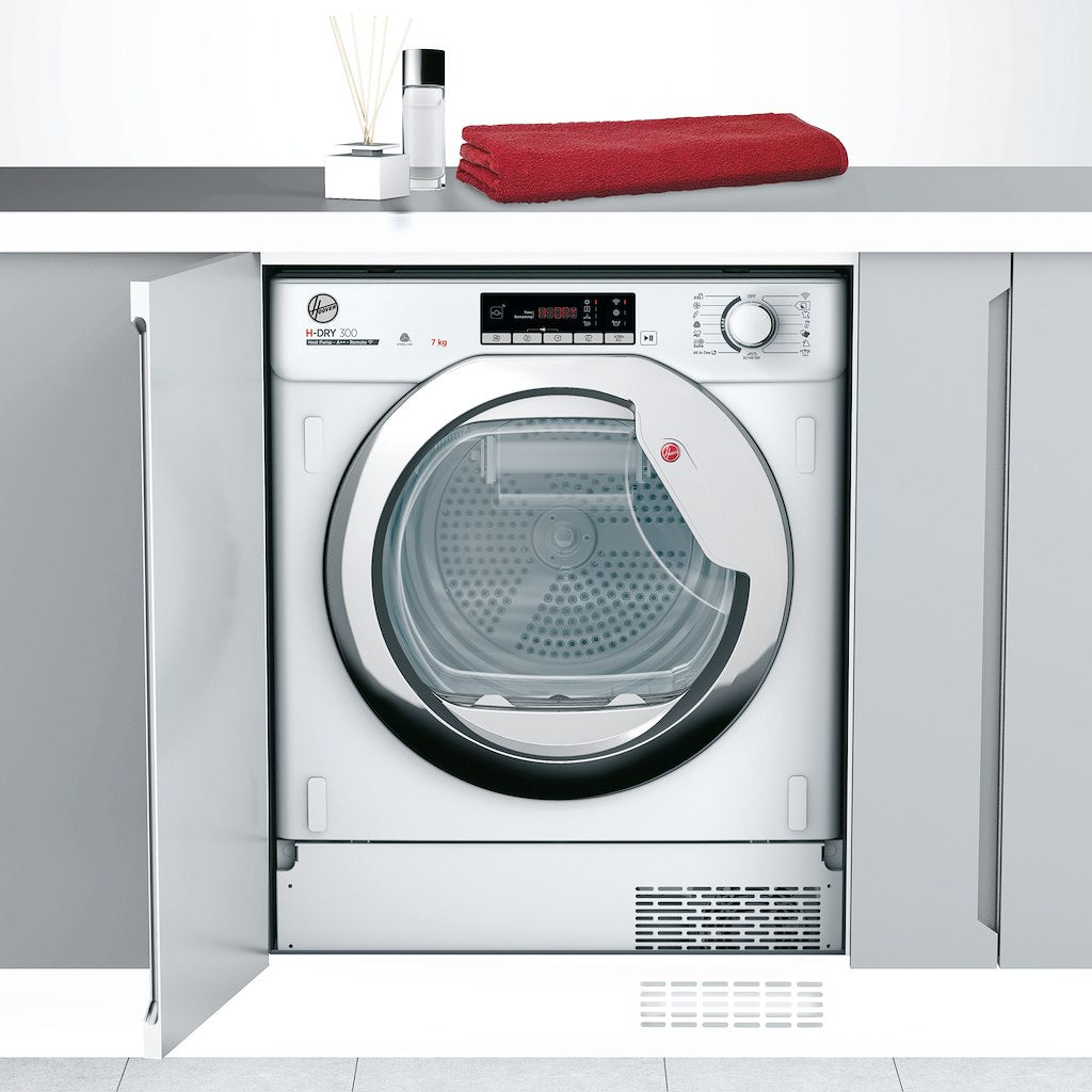 Hoover BATD H7A2TCE-80 H-DRY 300 PRO Integrated 7kg Heat Pump Tumble Dryer - A++ Energy Rated - White & Chrome