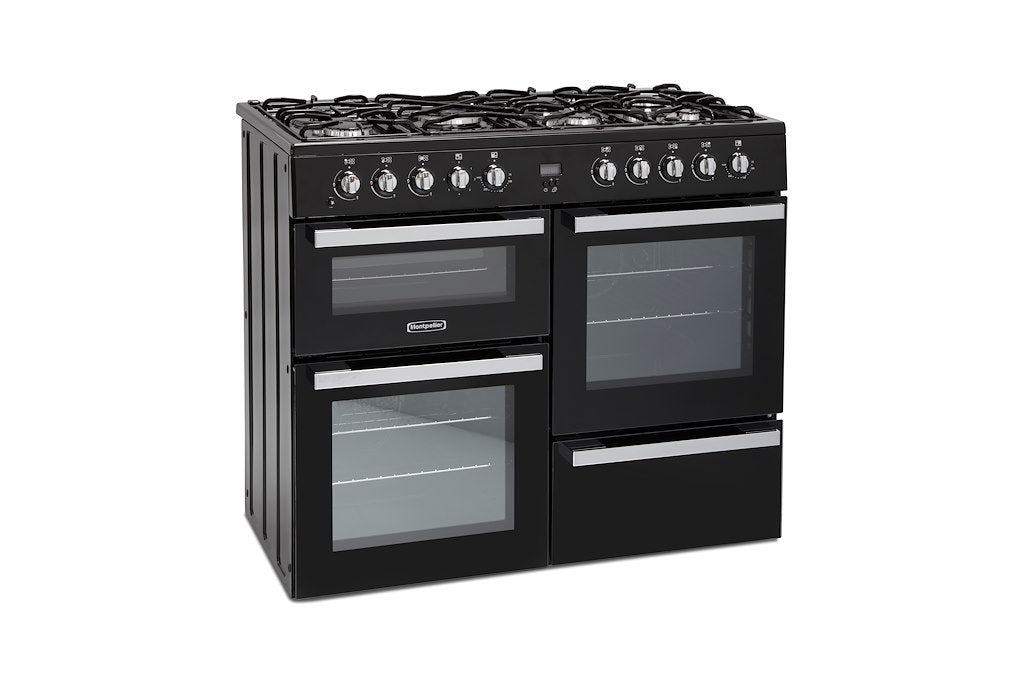 Montpellier MDF100K Dual Fuel Range Cooker in Black