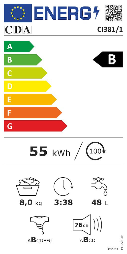 CDA CI381 8kg Integrated Washing Machine