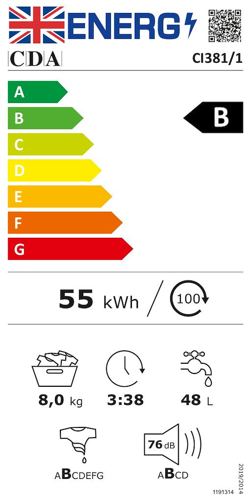 CDA CI381 8kg Integrated Washing Machine