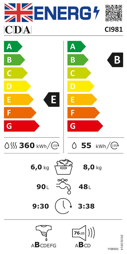 CDA CI981 8+6kg Integrated Washer Dryer