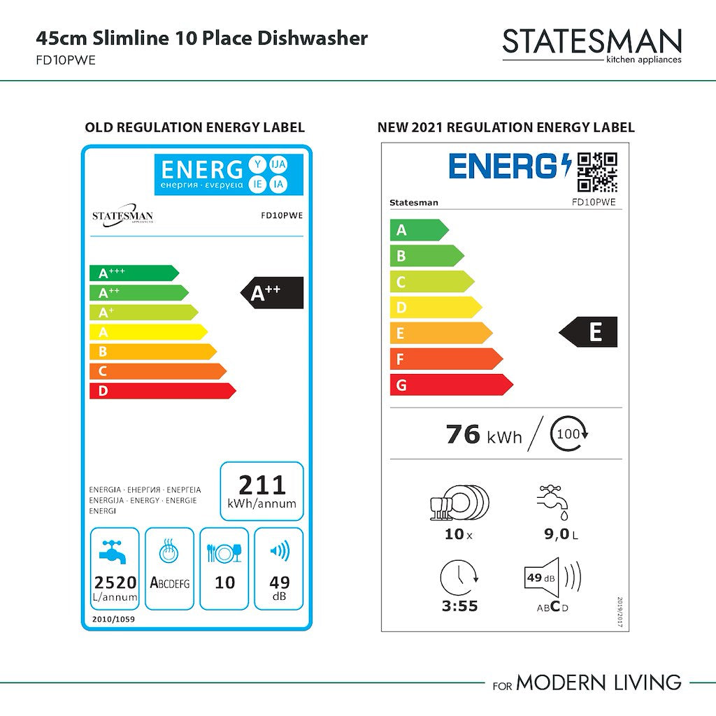 Statesman FD10PWE 45cm Slimline 10 Place Dishwasher