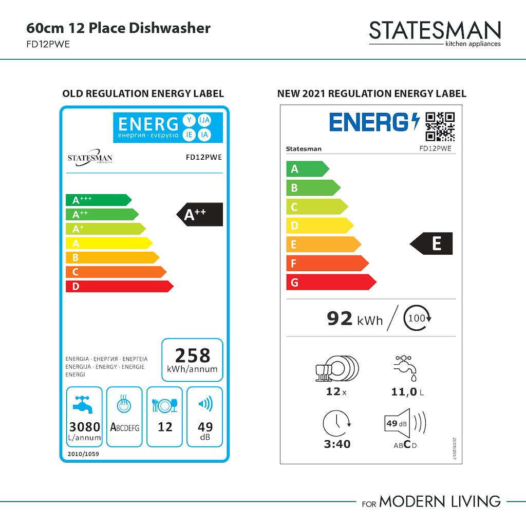 Statesman FD12PWE 60cm 12 Place Dishwasher