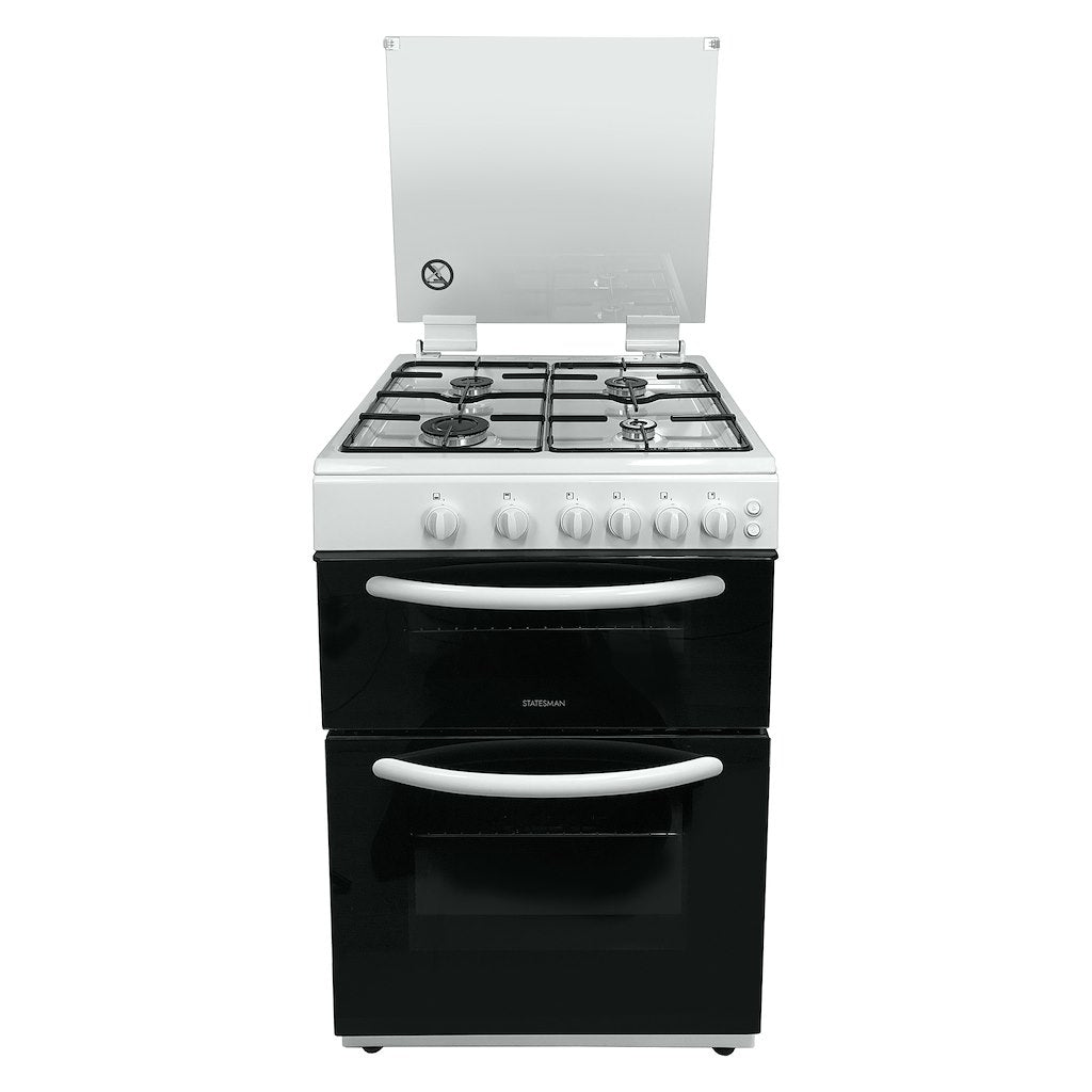 60cm Double Oven Gas Lidded Cooker White
