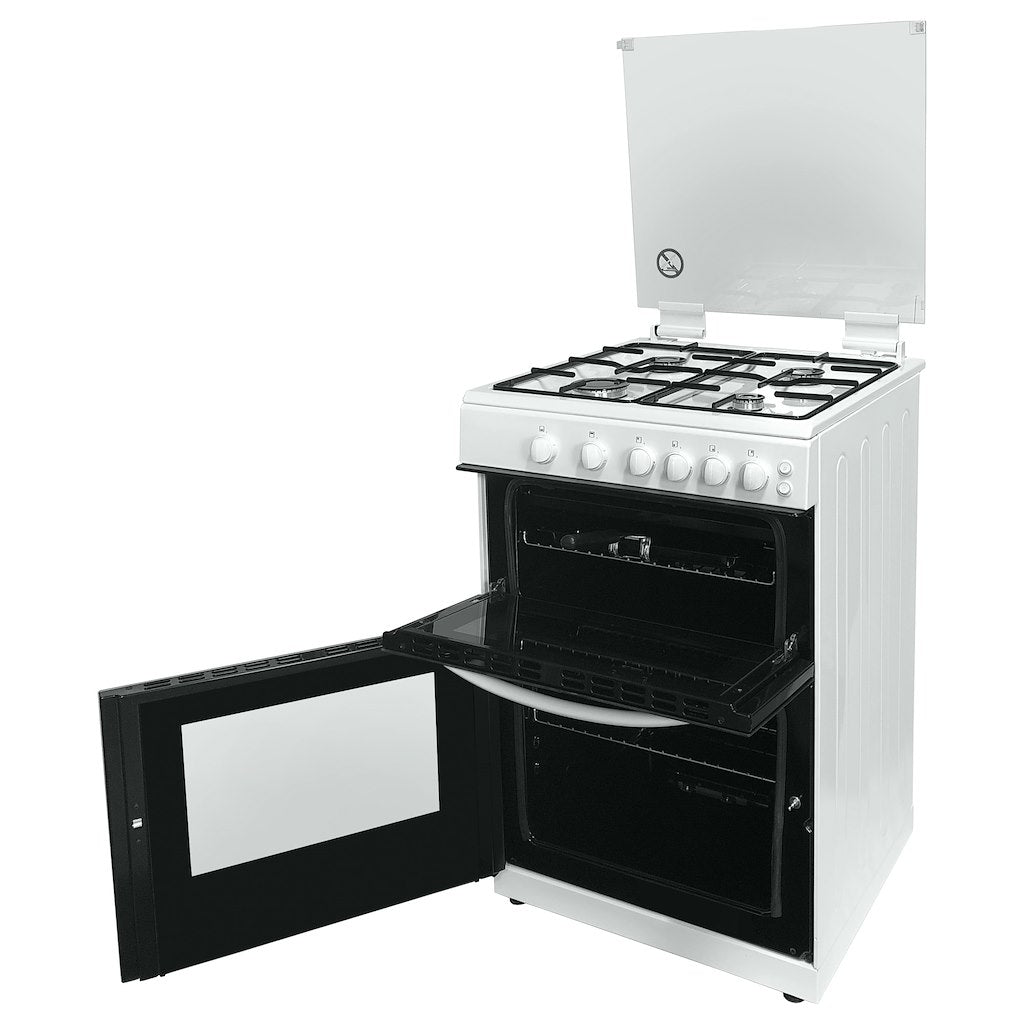 60cm Double Oven Gas Lidded Cooker White