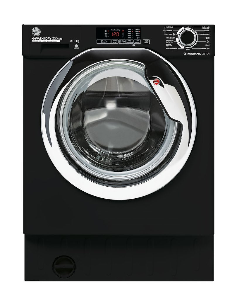 Hoover HBDS 485D1ACBE-80 H-WASH&DRY 300 LITE Integrated Washer Dryer, 8/5kg Capacity, 1400rpm, E/C Energy Rated - Black & Chrome