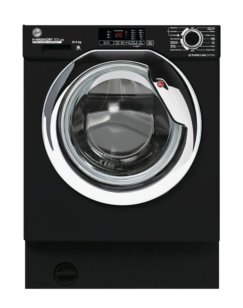 Hoover HBDS495D1ACBE-80 H-WASH&DRY 300 LITE Integrated Washer Dryer, 9/5kg Capacity, 1400rpm, E/C Energy Rated - Black & Chrome