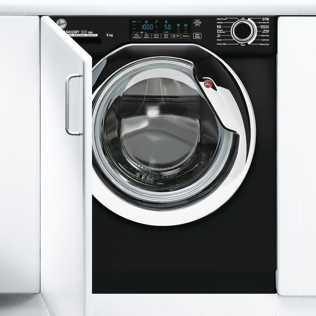 Hoover HBWOS 69TAMCBET-80 H-WASH 300 PRO Integrated 9kg 1600rpm Washing Machine - A Energy Rated - Black & Chrome