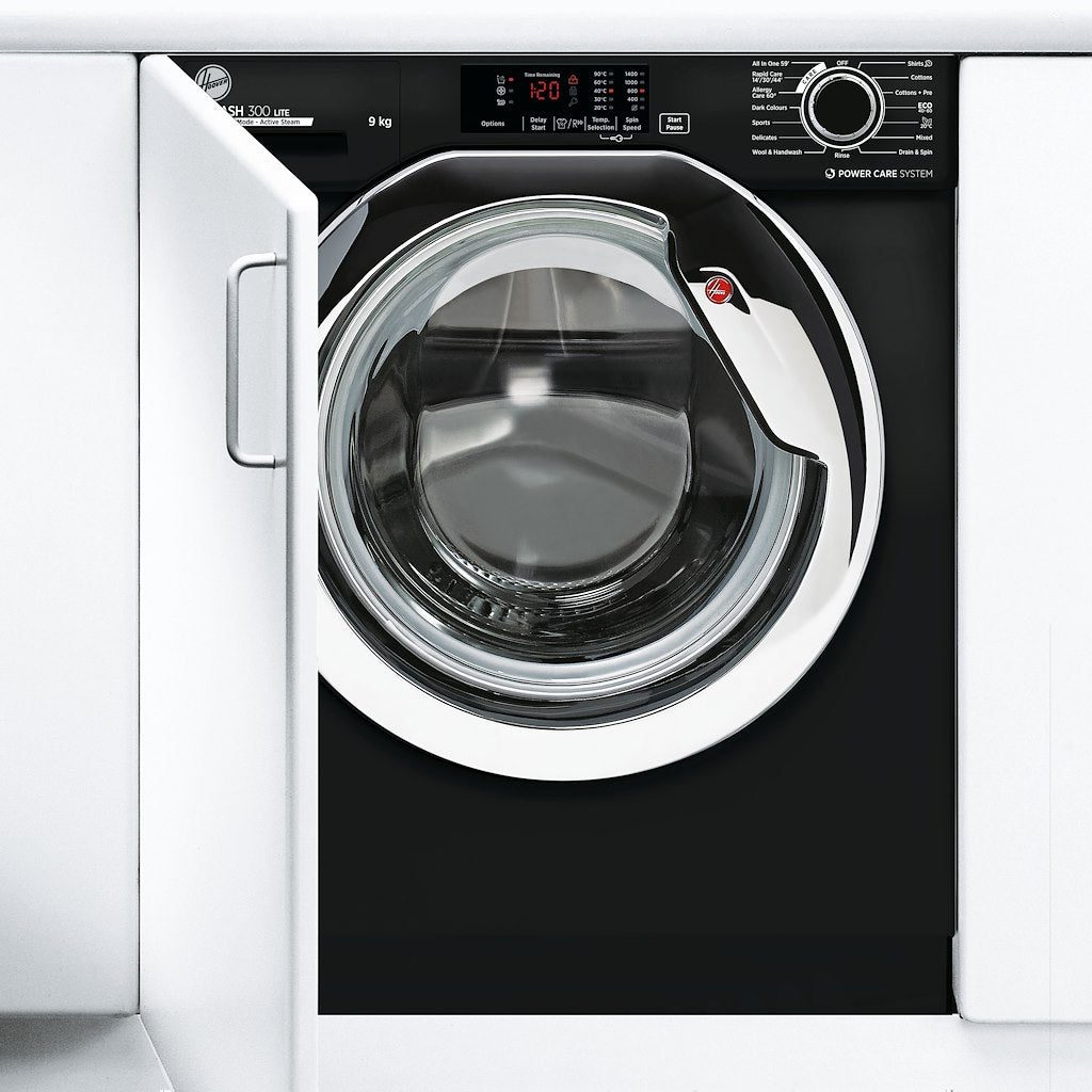 Hoover HBWS 49D3ACBE-80 H-WASH 300 LITE Integrated 9kg 1400rpm Washing Machine - C Energy Rated - Black & Chrome